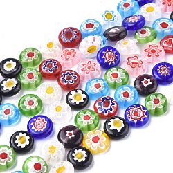 Flat Round Handmade Millefiori Glass Beads, Mixed Color, 10x4mm, Hole: 1mm, about 38pcs/strand, 14.5 inch(LK-R004-53)
