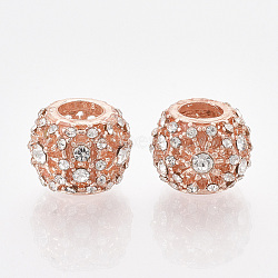 Rose Gold Plated Alloy European Beads, with Rhinestones, Large Hole Beads, Rondelle, Crystal, 11x8.5mm, Hole: 4.5mm(MPDL-S067-17B-RG)