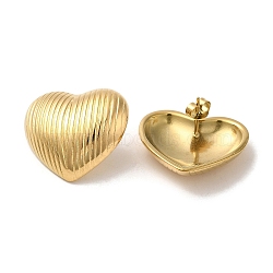 Ion Plating(IP) 304 Stainless Steel Stud Earrings, Textured Heart, Golden, 22x25mm(EJEW-D100-05G)
