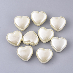 ABS Plastic Imitation Pearl Beads, Heart, Floral White, 24.5x27x14mm, Hole: 1.5mm(X-KY-T013-005)