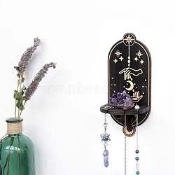 Wood Wall Decorations, Floating Shelf, Hanging Candle Holder, Dowsing Pendulum Holder, Black, Palm, 240x110mm(PW-WG56869-01)