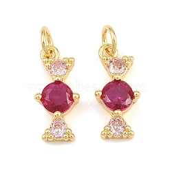 Brass Micro Pave Fuchsia Cubic Zirconia Pendants, Bowknot Charms, Rack Plating, Long-Lasting Plated, Lead Free & Cadmium Free, Real 18K Gold Plated, 15.5x7x4mm, Hole: 3mm(CU-CBA7E9C-05G)