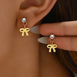 Fashionable and Cute Casual Stud Earrings with Zirconia for Women, Bowknot, 16x9mm(YY4500-2)