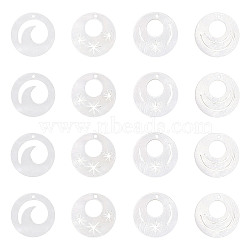 SUPERFINDINGS Natural Freshwater Shell Pendants, Flat Round with Wave, Linen, 18x2mm, Hole: 1mm, 16pcs/box(SHEL-FH0001-03)