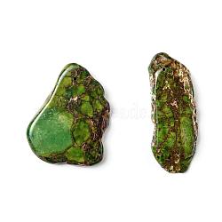 Natural Regalite/Imperial Jasper/Sea Sediment Jasper Pendants, Nuggets, Dyed, Green, 34~52x20~33x5~5.5mm, Hole: 1.2mm(G-F590-08D)