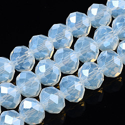 Electroplate Glass Beads Strands, Imitation Jade Beads, Pearl Luster Plated, Faceted, Rondelle, Light Blue, 3.5~3.8x3mm, Hole: 0.4mm, about 113~115pcs/strand, 32~33cm(EGLA-A034-J3mm-A04)