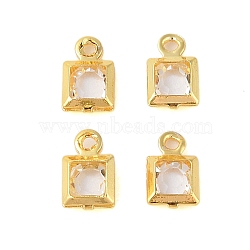 Rack Plating Brass Glass Pendants, Cadmium Free & Lead Free, Long-Lasting Plated, Square, Golden, Clear, 7x4.5x2mm, Hole: 1mm(KK-S385-02G-03)