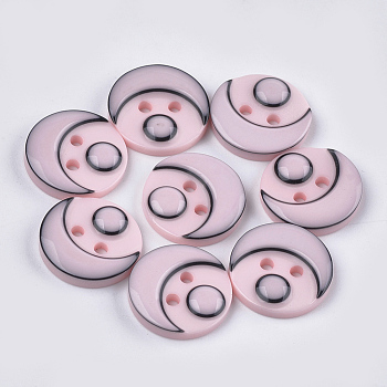 Resin Buttons, 2-Hole, Flat Round, Pink, 15x3mm, Hole: 2mm, about 1000pcs/bag