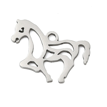 201 Stainless Steel Pendants, Horse Charms, Stainless Steel Color, 13x15.5x1mm, Hole: 1.4mm