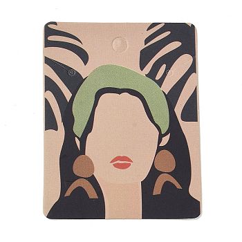 Rectangle Girl Print Paper Earring Necklace Display Card, Jewelry Display Card for Earring Necklace Storage, Dark Sea Green, 6.5x5x0.05cm, Hole: 5mm and 2.5mm