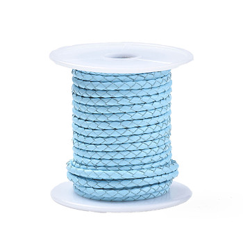 Braided Cowhide Leather Cord, Leather Rope String for Bracelets, Light Sky Blue, 3mm, about 8.74 yards(8m)/roll