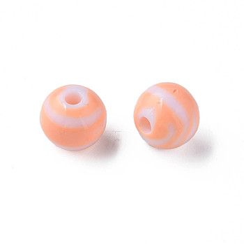 Opaque Striped Acrylic Beads, Round, Light Salmon, 11.5x10.5mm, Hole: 2.5mm, about 549pcs/500g