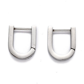 304 Stainless Steel Huggie Hoop Earrings, U Shape, Stainless Steel Color, 15x12.5x3mm, Pin: 1mm