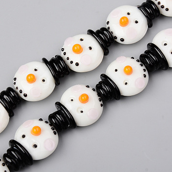 Handmade Lampwork Beads Strands, for Christmas, Snowman with Smiling Face, White, 26~27x20x13~14mm, Hole: 1.4mm, about 18pcs/strand, 18.70 inch(47.5cm)