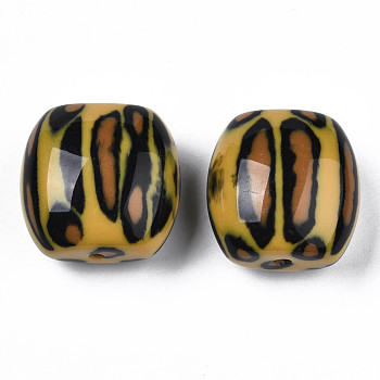 Two Tone Acrylic Beads, with Leopard Pattern, Imitation Gemstone, Square, Peru, 31x31~32.5x21~22mm, Hole: 3mm