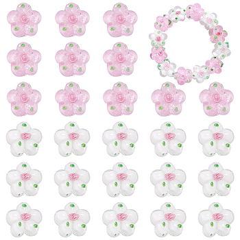 30Pcs 2 Colors Handmade Lampwork Beads, Bumpy, Flower, Mixed Color, 13.5~14x14.5~15x7~8mm, Hole: 1.4mm, 15pcs/color