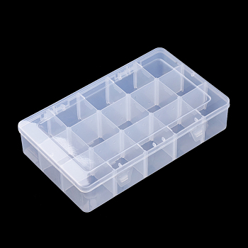 Plastic Bead Storage Containers, Adjustable Dividers Box, Removable 15 Compartments, Rectangle, Clear, 27.5x16.5x5.7cm