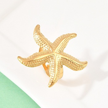 304 Stainless Steel Cuff Open Rings, Starfish, Ion Plating(IP), Golden, 33x32mm, Inner Diameter: 17mm