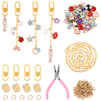 DIY Making Kit, Including Carbon Steel Jewelry Pliers, Alloy Enamel Pendants & Swivel Clasps, 304 Stainless Steel Open Jump Rings, Brass Rings & Paperclip Chains, Mixed Color, 15x17.5x3mm, Hole: 1.6mm
