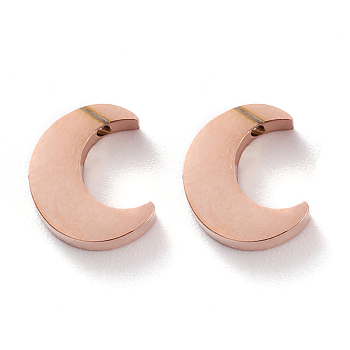 Ion Plating(IP) 304 Stainless Steel Charms, Moon, Rose Gold, 10.4x8.6x3mm, Hole: 1.8mm