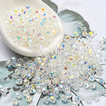AB Color Plated Electroplate Transparent Glass Beads, Faceted, Bicone, Clear AB, 2x2mm, Hole: 0.7mm, about 720pcs/bag