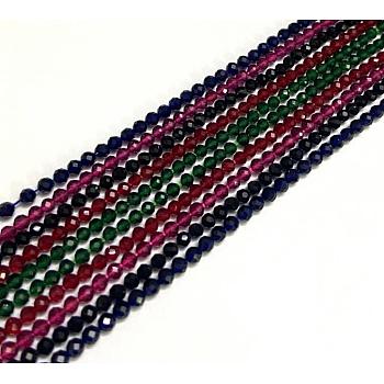 Glass Beads Strands, Faceted, Round, Mixed Color, 3~3.5x2.5~3mm, Hole: 0.3mm, about 114~125pcs/strand, 14 inch(35.5cm)