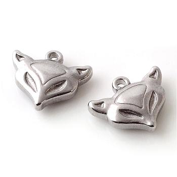 201 Stainless Steel Pendants, Fox Head, Stainless Steel Color, 12.5x15x4.5mm, Hole: 1.5mm