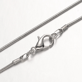 Brass Round Snake Chain Necklaces, Platinum, 15.7 inch~16 inch