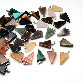 Triangle Natural & Synthetic Mixed Stone Pendants, with Platinum Tone Brass Findings, 22~25x14~15x5~7mm, Hole: 2x7mm
