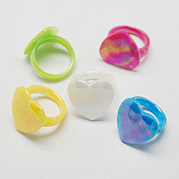 Kids Valentines Day Gifts Acrylic Rings for Kids, AB Color, Mixed Color, US Size 3(14mm)