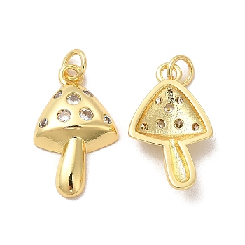 Rack Plating Brass Micro Pave  Cubic Zirconia Pendants, with Jump Rings, Cadmium Free & Lead Free, Mushroom, Real 18K Gold Plated, 21x12x4mm, Hole: 3mm