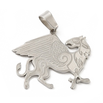 316 Surgical Stainless Steel Pendants, Griffin Charm, Stainless Steel Color, 25.5x28.6x1.4mm, Hole: 7x4.6mm
