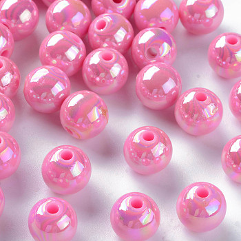 Opaque Acrylic Beads, AB Color Plated, Round, Cornsilk, 10x9mm, Hole: 2mm, about 940pcs/500g