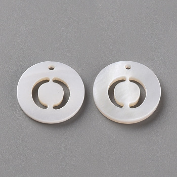 Natural Freshwater Shell Pendants, Flat Round with Letter, Letter.O, 12x1.5mm, Hole: 1mm