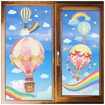 8 Sheets 8 Styles PVC Waterproof Wall Stickers, Self-Adhesive Decals, for Window or Stairway Home Decoration, Rectangle, Hot Air Balloon, 200x145mm, about 1 sheets/style
