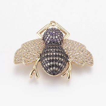 Brass Micro Pave Cubic Zirconia Pendants, Insect, Nickel Free & Lead Free & Cadmium Free, Golden, 31x36x7mm, Hole: 1mm