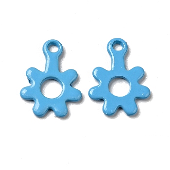 Spray Painted 201 Stainless Steel Charms, Flower Charms, Deep Sky Blue, 11x8.5x1mm, Hole: 1.2mm