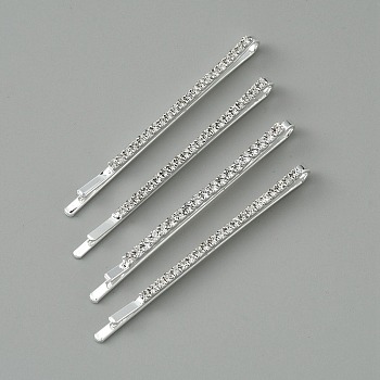 Metal Rhinestone Hair Bobby Pins, Hair Accessories for Girls, Silver, 59x2x6.5mm
