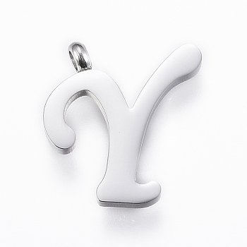 304 Stainless Steel Pendants, Initial Letter, Letter.Y, Stainless Steel Color, 16.5x15x2mm, Hole: 2mm