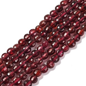 Natural Garnet Beads Strands, Faceted, Flat Round, 4x3mm, Hole: 0.8mm, about 111pcs/strand, 15.16 inch(38.5cm)