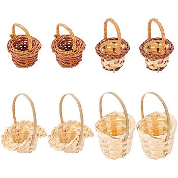 8Pcs 4 Style Mini Rattan Bamboo Baskets, DIY Craft and Dollhouse Photography Props Decorations, Mixed Color, 2pcs/style