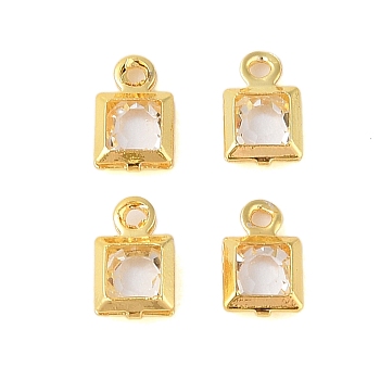 Rack Plating Brass Glass Pendants, Cadmium Free & Lead Free, Long-Lasting Plated, Square, Golden, Clear, 7x4.5x2mm, Hole: 1mm