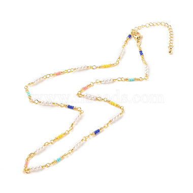 女性のための模造真珠＆ガラスシードビーズチェーンネックレス(NJEW-JN03807)-2