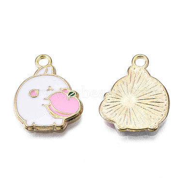 Light Gold Pearl Pink Rabbit Alloy+Enamel Pendants