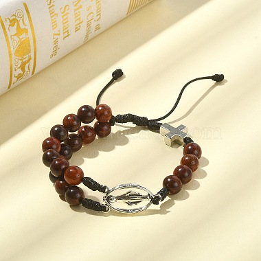 bracelets de perles tressées en bois(BJEW-TA00277)-2