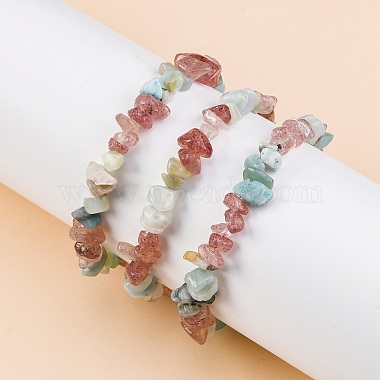 bracelets extensibles en copeaux de quartz d'amazonite naturelle et de fraise(BJEW-JB04490-04)-4