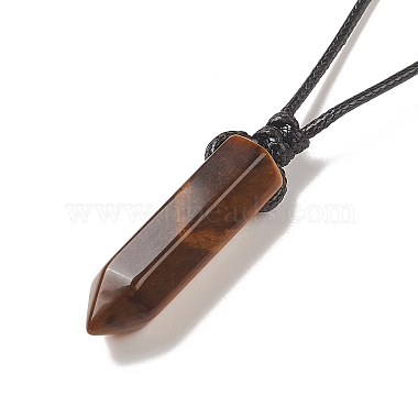 Natural Tiger Eye Bullet Pendant Necklace with Waxed Cords for Women(NJEW-M196-02A)-4