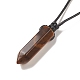 Natural Tiger Eye Bullet Pendant Necklace with Waxed Cords for Women(NJEW-M196-02A)-4