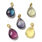 Natural Fluorite Pendants, with Brass Finding, Teardrop, Golden, 21x13.5x9mm, Hole: 3.5x6mm(G-C155-01A-G)