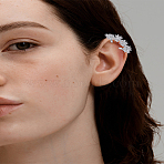 1Pc Brass Fashionable Rhinestone Flower Cuff Earrings, Unique Design, No Piercing Ear Decoration, Platinum, 1pc(EJEW-LP0012-11P)